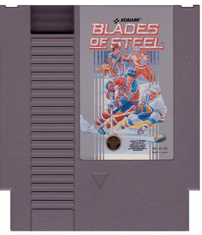 Blades of Steel retro NES video game Blades of Steel hockey sports simulation arcade style gameplay multiplayer competitive action classic console title Nintendo Entertainment System release cartridge