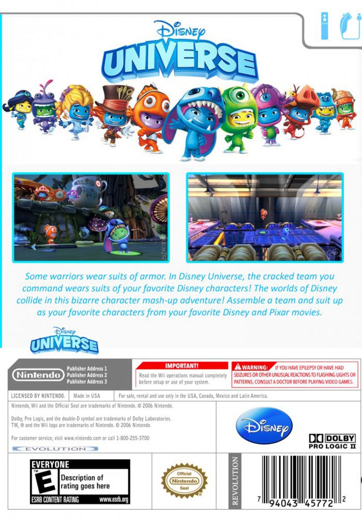 Disney Universe back cover art for Nintendo Wii (Wii) video game 