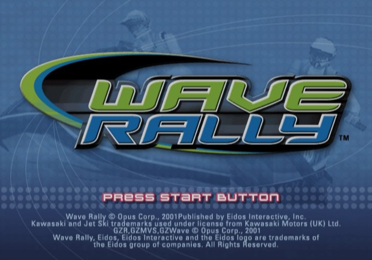 Wave Rally – PlayStation 2 (PS2) video game title screen, arcade water racing.