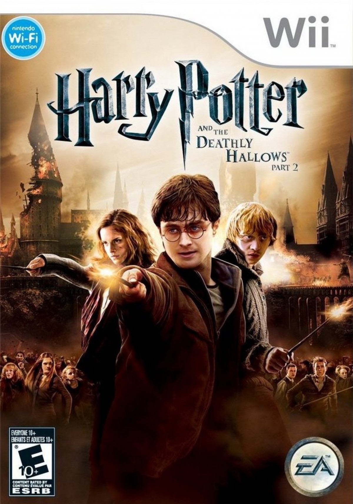 Harry Potter and the Deathly Hallows Part 2 Nintendo Wii Wii video game featuring action adventure gameplay Harry Potter wizarding combat spell casting magical battles Hogwarts exploration story driven missions iconic Harry Potter characters and classic Nintendo Wii gameplay retro video game collection collectible gaming appeal front cover art
