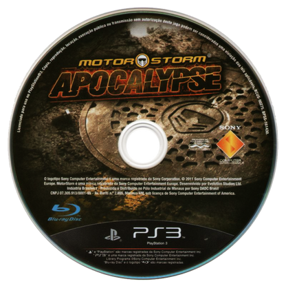 MotorStorm Apocalypse PlayStation 3 PS3 off-road racing video game featuring high-speed motorcycle and vehicle racing extreme tracks dangerous environments massive crashes destruction shortcuts powerful vehicles intense competition and classic PlayStation 3 PS3 gameplay collectible gaming appeal game disc