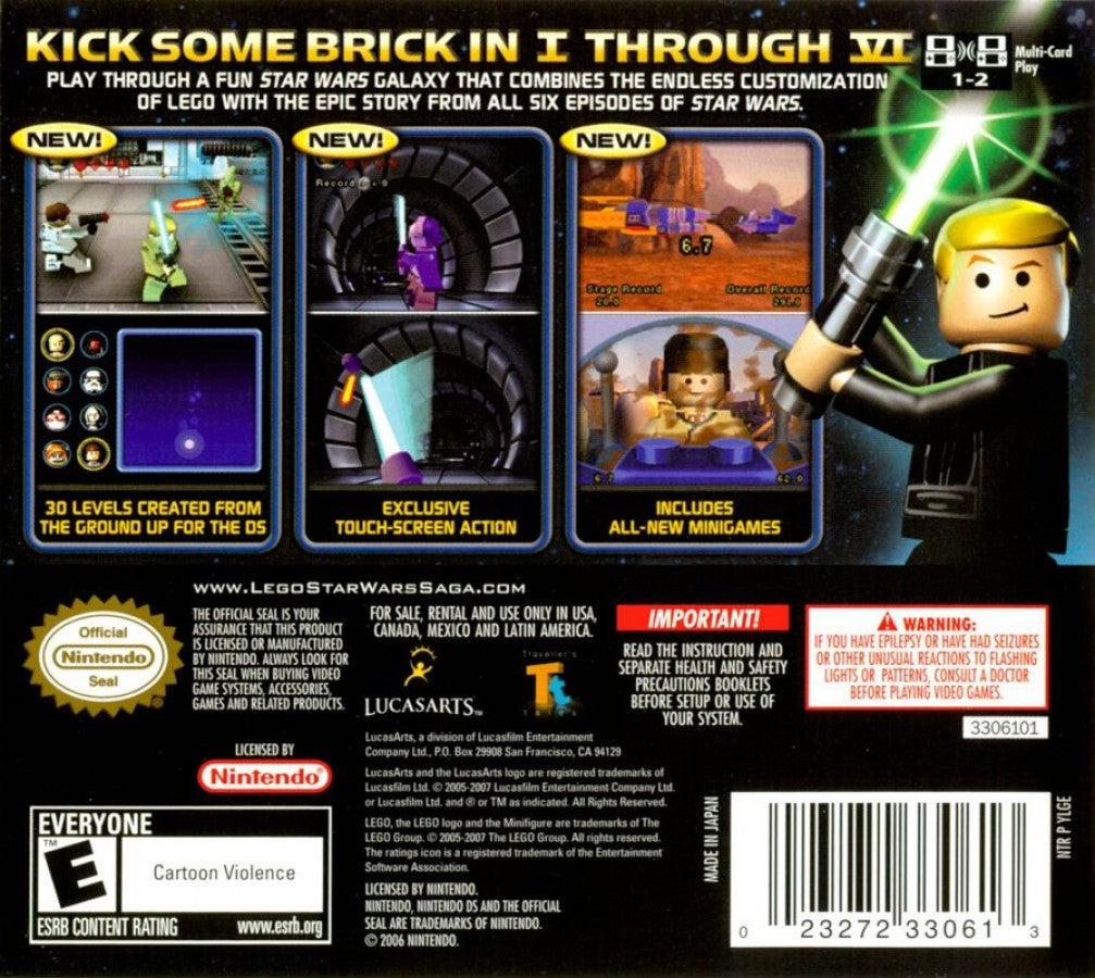 LEGO Star Wars: The Complete Saga back of case for Nintendo DS (DS) action adventure video game