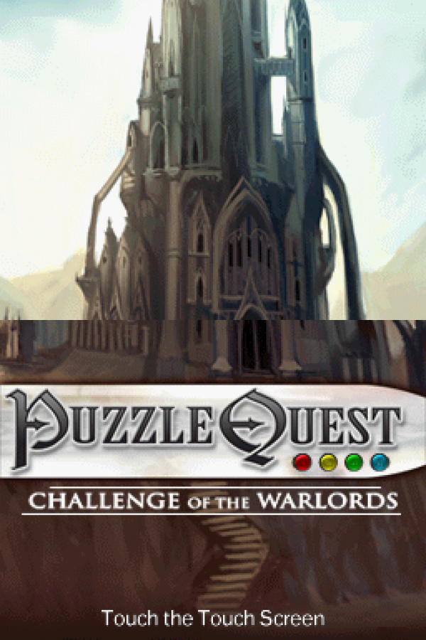 Puzzle Quest Challenge of the Warlords Nintendo DS game featuring match three puzzle RPG gameplay with turn based battles character progression quests and strategic gem matching in a fantasy adventure world gameplay