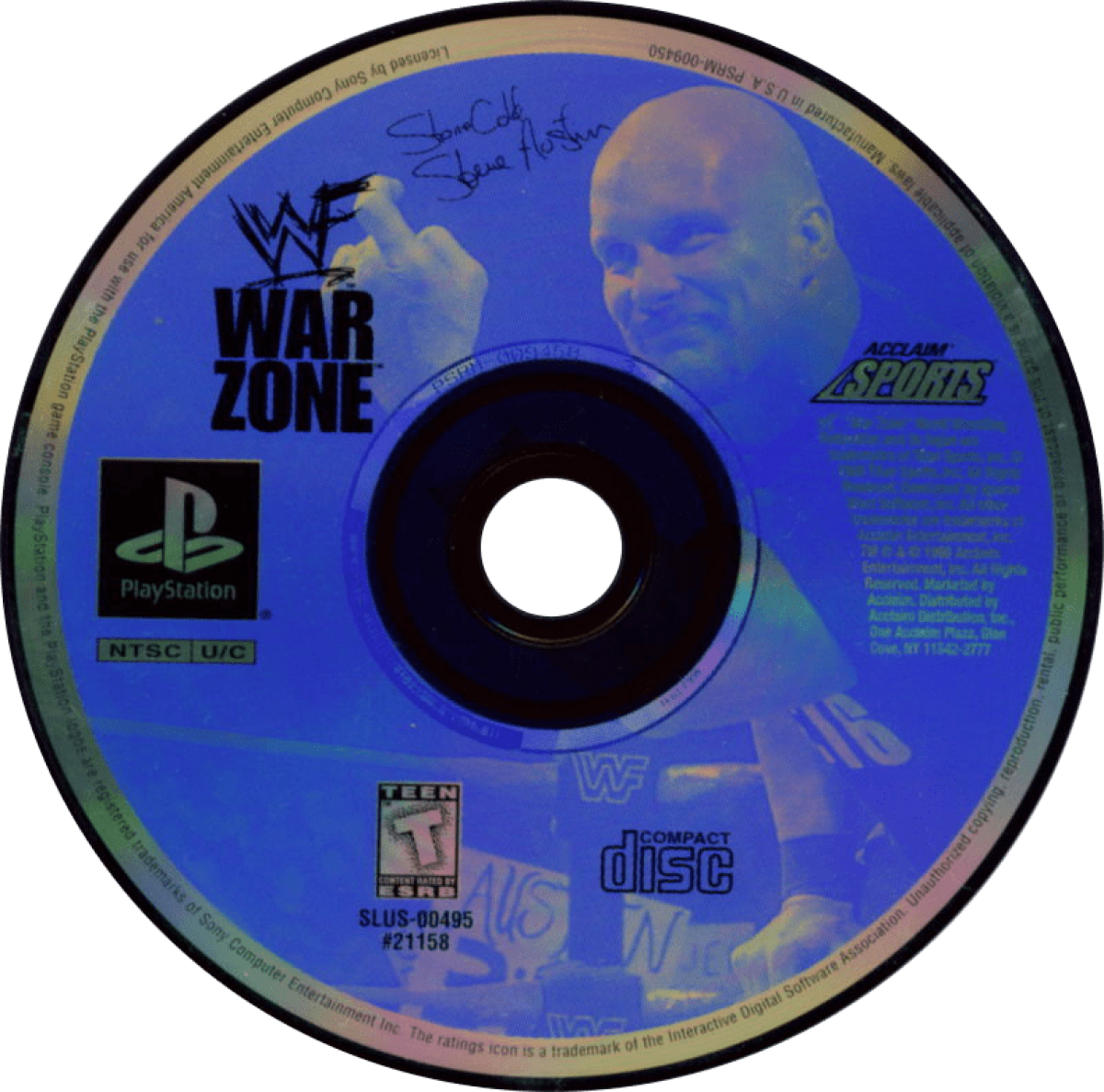 WWF War Zone game for the PlayStation featuring professional wrestling gameplay with a roster of WWF superstars create a wrestler mode multiple match types and arcade style combat based on late 90s wrestling entertainment disc