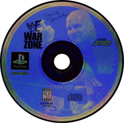 WWF War Zone game for the PlayStation featuring professional wrestling gameplay with a roster of WWF superstars create a wrestler mode multiple match types and arcade style combat based on late 90s wrestling entertainment disc
