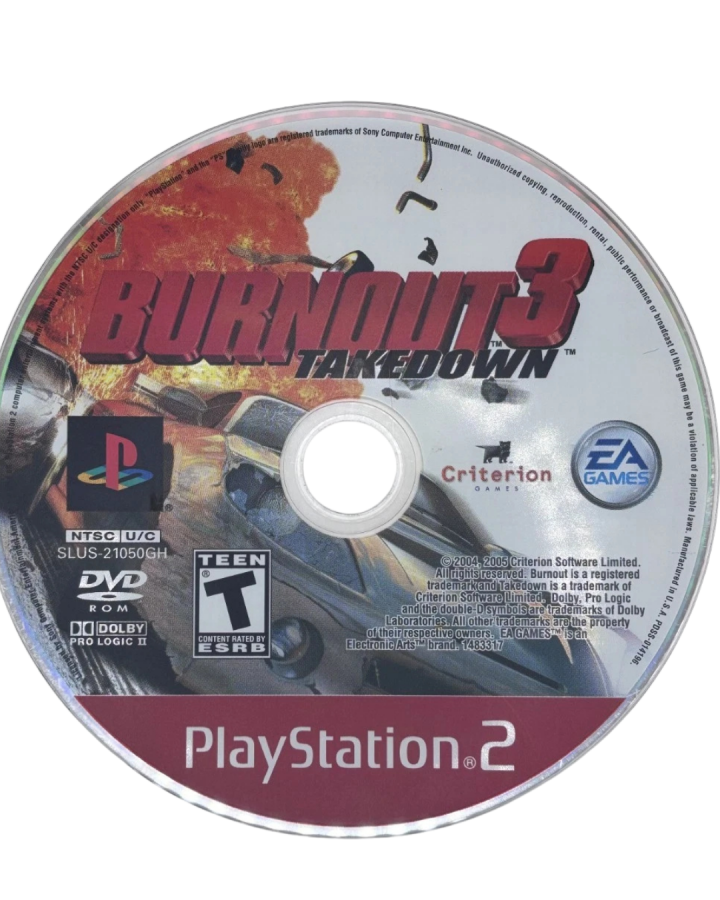 Burnout 3 Takedown Greatest Hits PlayStation 2 PS2 for retro video game enthusiasts featuring high speed arcade racing gameplay spectacular crash mechanics aggressive takedown action intense multiplayer competition fast paced racing modes adrenaline fueled driving and collectible gaming appeal disc 