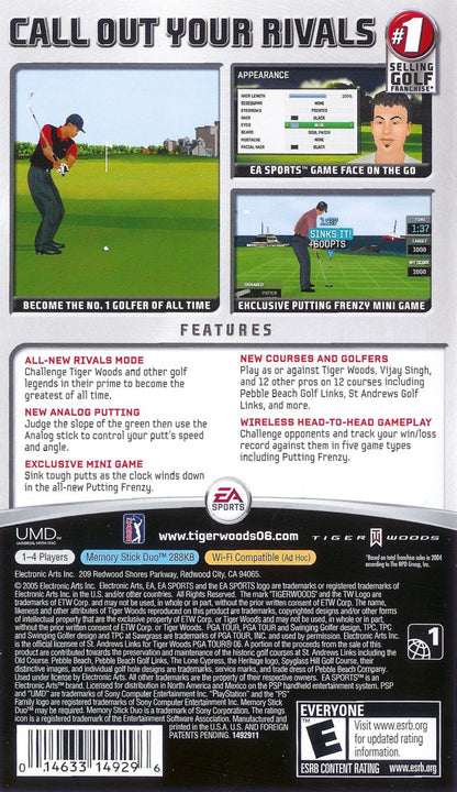 Tiger Woods PGA Tour 06 PSP back of case for PlayStation Portable (PSP) golf sports game