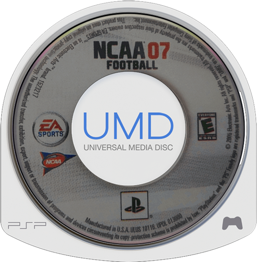 NCAA Football 07 UMD game cover for Playstation Portable video game. 
