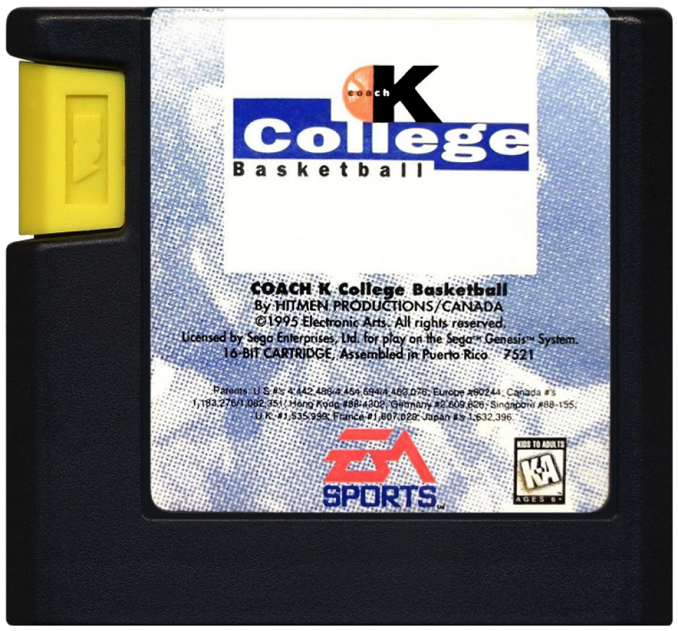 Coach K College Basketball cartridge for Sega Genesis (GEN) video game