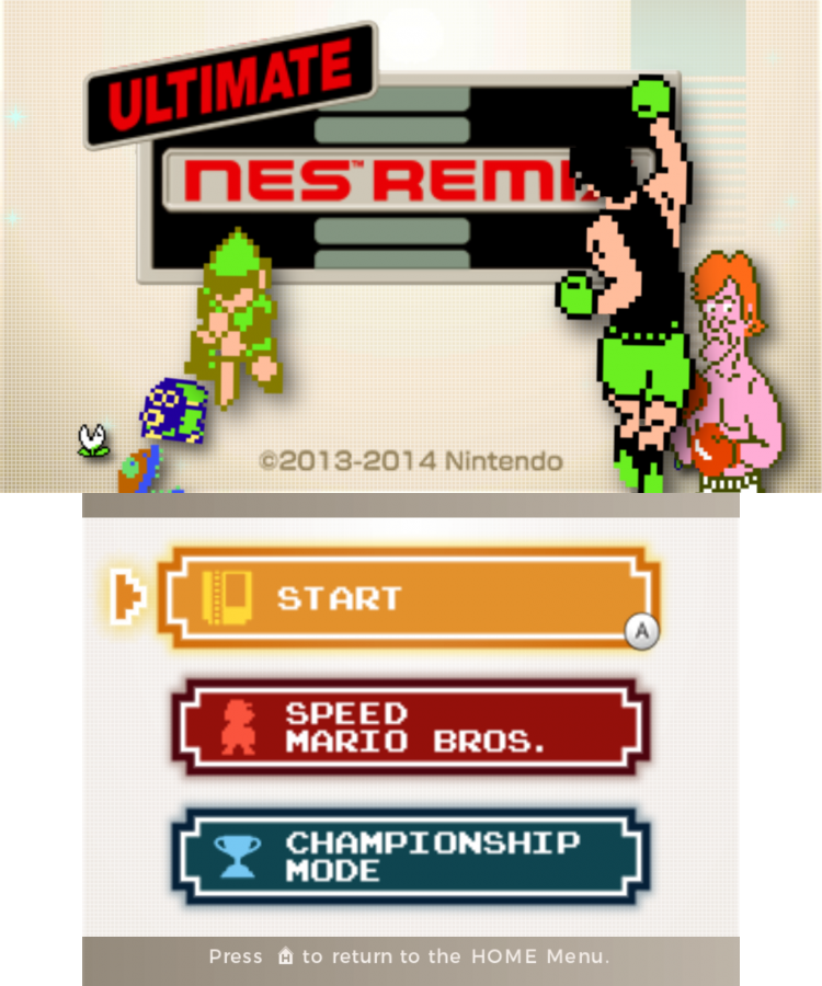 Ultimate NES Remix title screen for Nintendo 3DS (3DS) video game