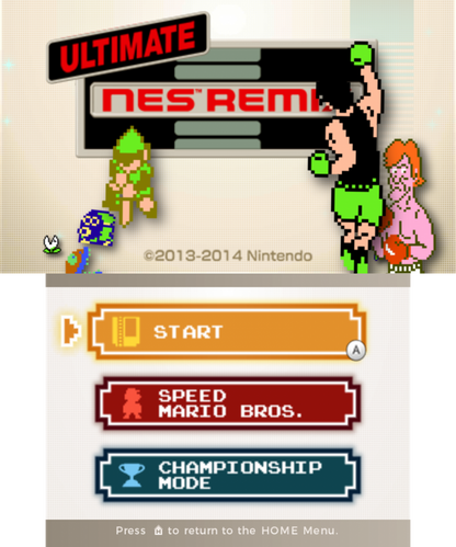 Ultimate NES Remix title screen for Nintendo 3DS (3DS) video game