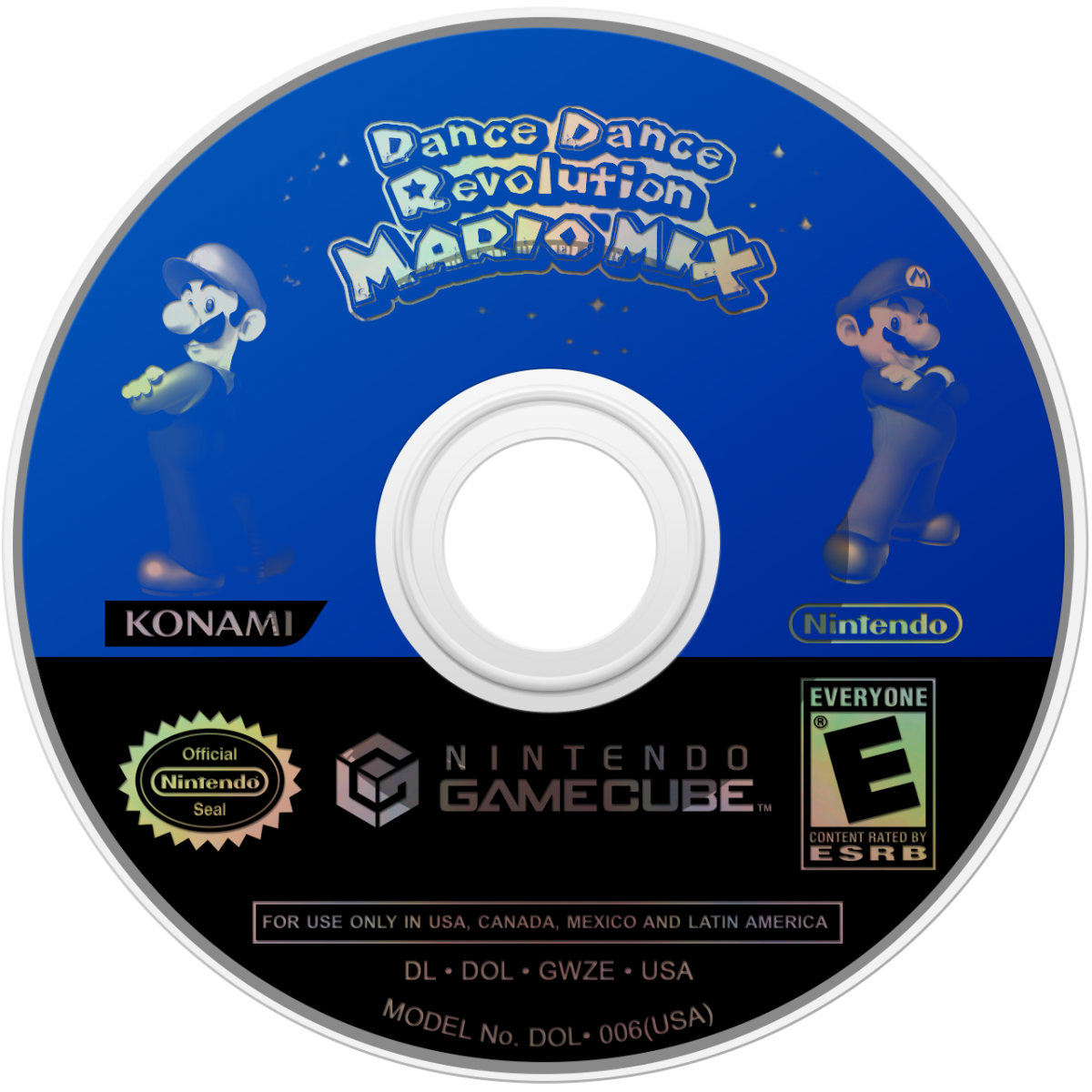 Disc art for Dance Dance Revolution Mario Mix GameCube GC video game, rhythm and music, dance gameplay, multiplayer, family-friendly, Nintendo GameCube classic