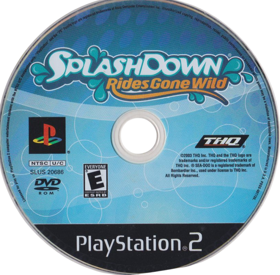 Splashdown: Rides Gone Wild – PlayStation 2 (PS2) video game disc, arcade water racing game.