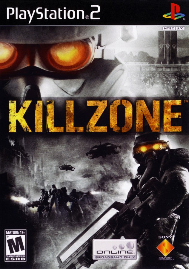 Killzone PS2 Sony PlayStation 2 first person shooter FPS military sci fi war game Helghast enemies tactical combat squad warfare Guerilla Games story campaign multiplayer split screen retro gaming PlayStation 2 software video game title cover art
