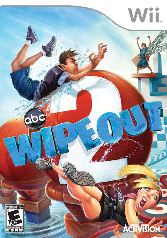 Wipeout 2 Nintendo Wii video game, obstacle course party action, physical challenge gameplay, motion-controlled console title front cover