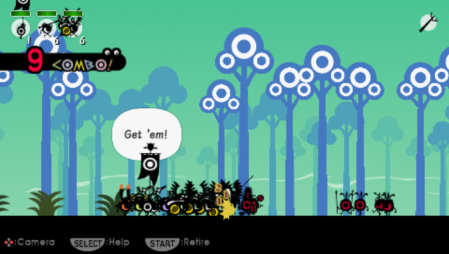 Patapon gameplay for PlayStation Portable (PSP) rhythm-based action game