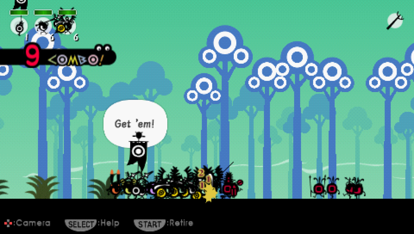 Patapon gameplay for PlayStation Portable (PSP) rhythm-based action game
