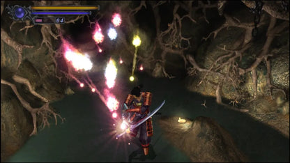 Onimusha Warlords from the Greatest Hits collection for the PlayStation 2 featuring action adventure gameplay with samurai combat demon enemies puzzle solving and cinematic storytelling set in feudal Japan gameplay 
