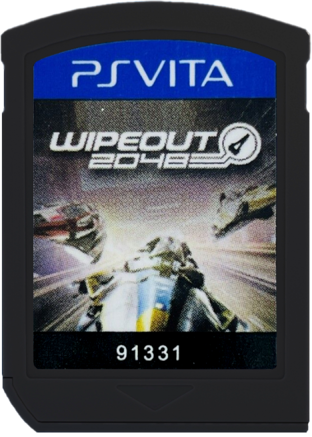 Wipeout 2048 PlayStation Vita cartridge for retro video game enthusiasts featuring futuristic anti gravity racing gameplay high speed sci fi tracks weapon based combat competitive racing modes sleek neon visual style and portable handheld adrenaline fueled racing experience and collectible gaming appeal