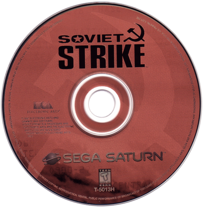Soviet Strike Sega Saturn isometric helicopter action shooter military arcade combat desert jungle missions FMV style briefing sequences Electronic Arts Strike series gameplay retro gaming Sega Saturn software video game title disc 