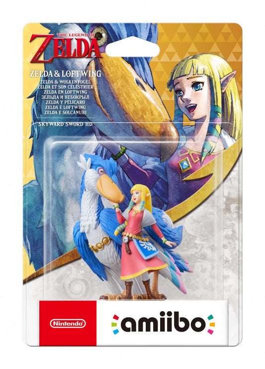 Zelda and Loftwing Skyward Sword Nintendo Amiibo sealed figure featuring Princess Zelda riding her Loftwing from The Legend of Zelda Skyward Sword with detailed sculpt NFC functionality for in game bonuses compatible with Nintendo Switch and collectible Nintendo figure from The Legend of Zelda series in box