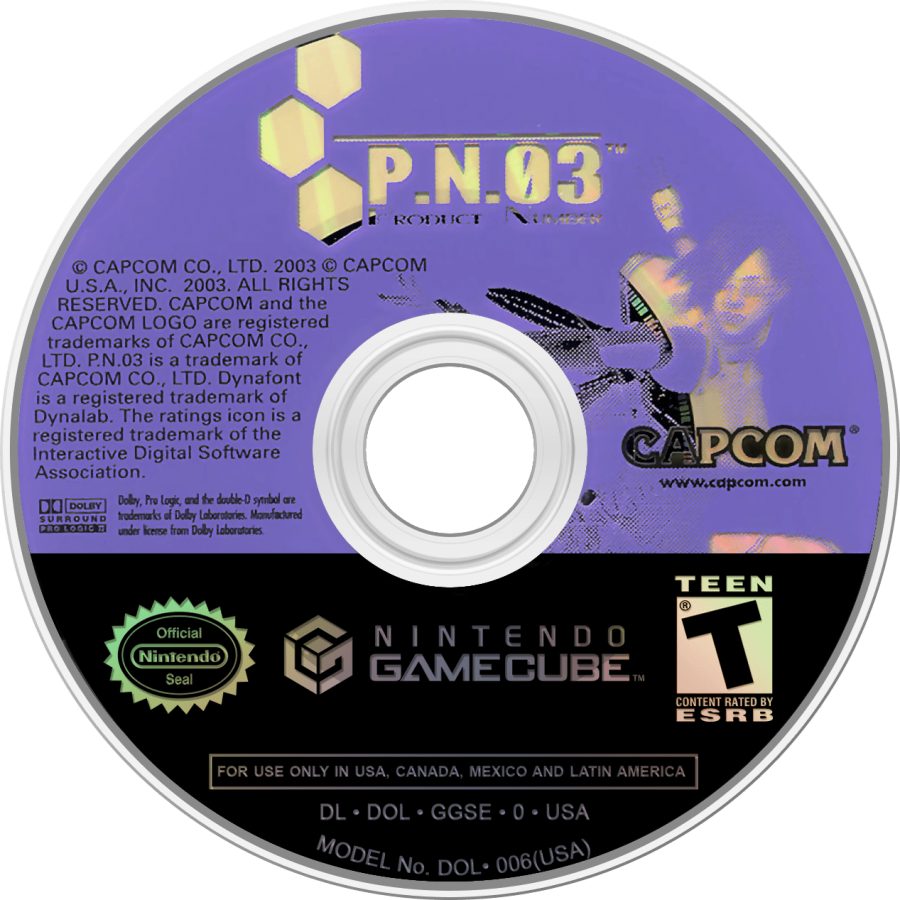 P N 03 Product Number for GameCube featuring fast paced action gameplay and futuristic anime style visuals disc