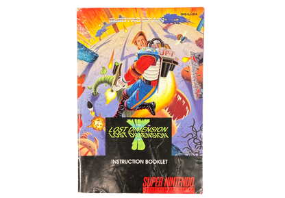 Jim Power The Lost Dimension Super Nintendo Entertainment System SNES retro video game action platformer featuring fast paced side scrolling combat challenging levels futuristic enemies power ups classic 16 bit graphics Super Nintendo gaming experience retro game collection appeal front of manual