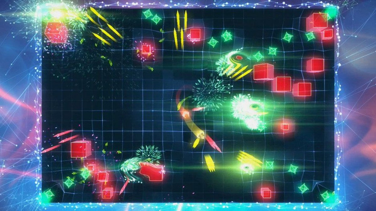Geometry Wars 3: Dimensions Evolved – PlayStation 4 (PS4) video game gameplay, neon twin-stick shooter by Sierra and Lucid Games