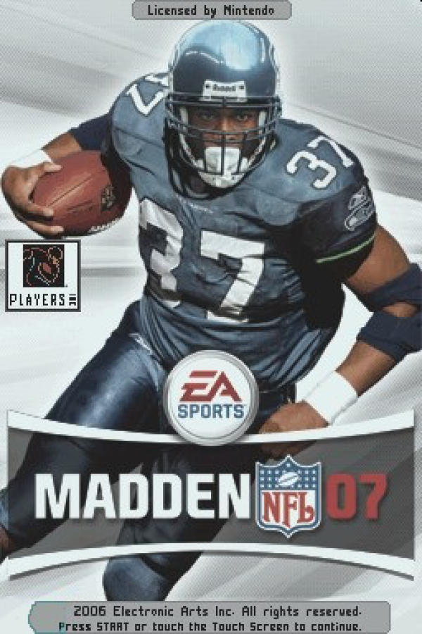 Madden NFL 07 Nintendo DS DS video game featuring American football sports simulation gameplay NFL teams and players offensive play calling defensive strategies passing rushing touchdowns hard hitting tackles special teams action season mode franchise management player ratings roster updates quarterback controls multiplayer matches and classic Nintendo DS handheld football gaming retro video game collection collectible gaming appeal gameplay