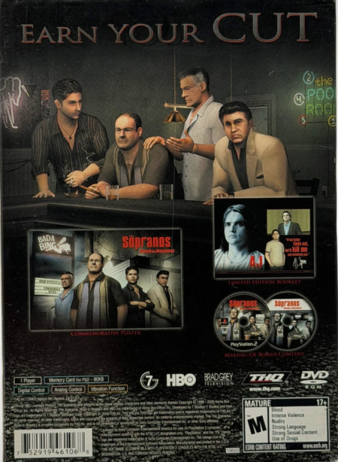 Sopranos: Road to Respect Limited Edition – PlayStation 2 (PS2) video game back of case, crime action-adventure.