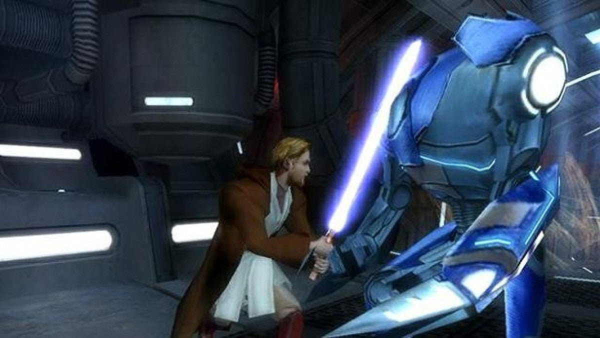Star Wars: Episode III – Revenge of the Sith – PlayStation 2 (PS2) video game gameplay, action-adventure lightsaber combat.