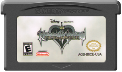 Kingdom Hearts Chain of Memories for Game Boy Advance, cartridge for an action role-playing video game with card-based combat, real-time battles, character progression, and Disney-inspired storyline