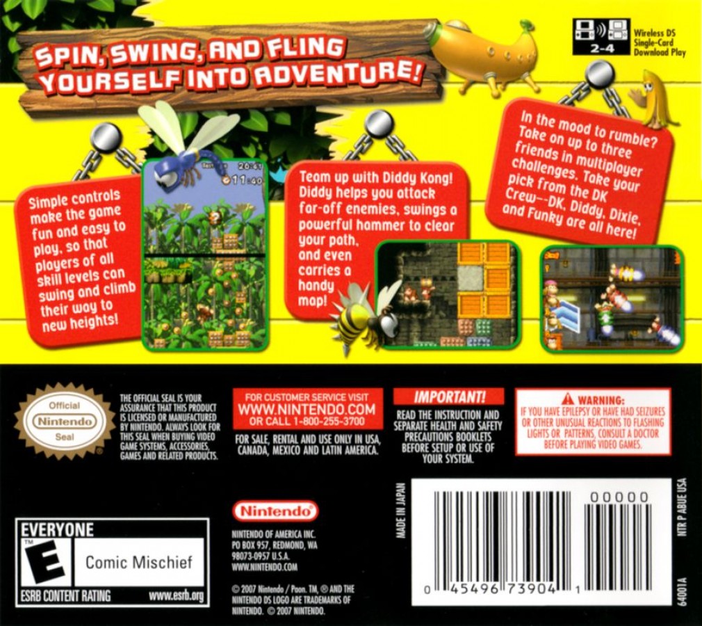 DK Jungle Climber back of case for Nintendo DS (DS) platforming adventure video game