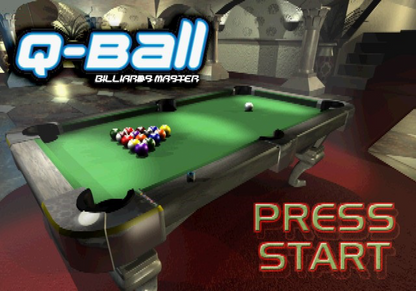 Q-Ball Billiards Master – PlayStation 2 (PS2) video game title screen, cue sports simulation game.
