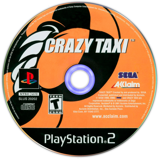 Crazy Taxi PlayStation 2 arcade-style driving video game Sega fast-paced passenger delivery open-world city environment licensed punk alternative soundtrack insane stunts time-based scoring Crazy Box challenge modes original arcade port disc