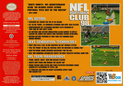 NFL Quarterback Club 98 back cover art for Nintendo 64 N64 video game