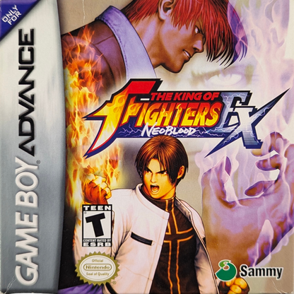 King of Fighters EX: Neo Blood [CIB] for Game Boy Advance (GBA) featuring classic SNK style 2D fighting with a roster of KOF favorites and fast tag team action; pull off special moves and combos in a portable complete in box showdown built for versus play front cover