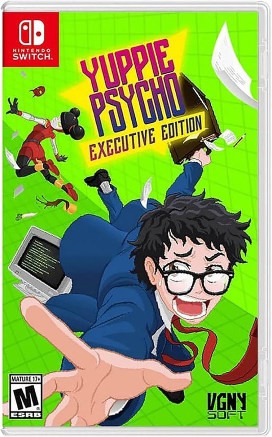 Yuppie Psycho Executive Edition Nintendo Switch for survival horror adventure video game fans featuring psychological horror gameplay office nightmare exploration puzzle solving stealth mechanics dark humor mysterious storyline retro inspired visuals expanded edition content collectible gaming appeal front cover