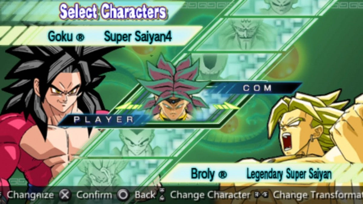 Dragon Ball Z Shin Budokai Another Road PlayStation Portable PSP fighting game sequel featuring new story mode ad-hoc versus battles and Super Saiyan transformations main menu character select