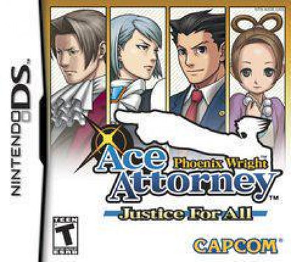 Phoenix Wright: Ace Attorney – Justice for All cover art for Nintendo DS (DS) courtroom visual novel adventure video game