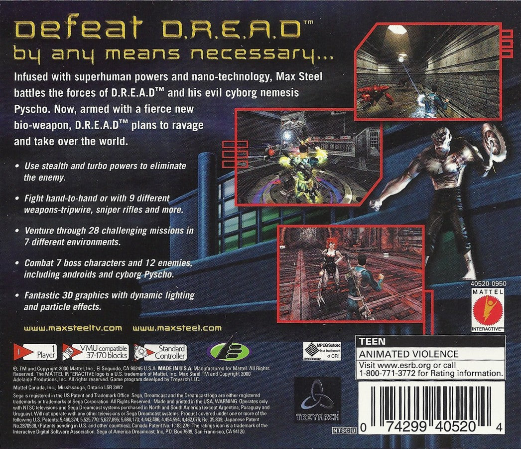 Max Steel Covert Missions Sega Dreamcast retro video game action adventure back of case