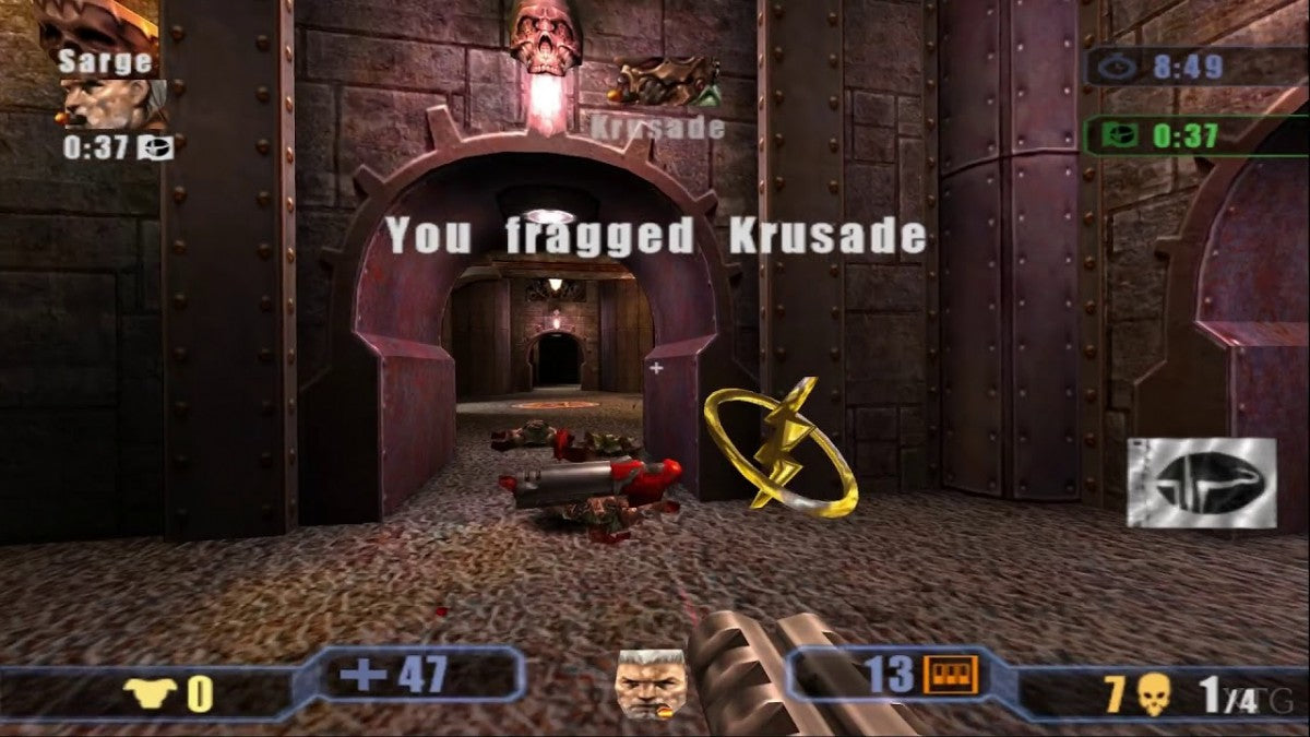 Quake III Revolution PS2 Sony PlayStation 2 first person shooter FPS arena combat multiplayer deathmatch fast paced shooting id Software port rocket jumping sci fi weapons retro gaming PlayStation 2 software video game title gameplay