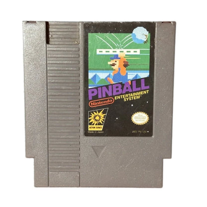 Pinball Nintendo Entertainment System NES video game featuring classic pinball gameplay arcade style table action flippers bumpers targets bonus stages high score challenges and simple 8 bit Nintendo gameplay retro video game collection collectible gaming appeal game cartridge