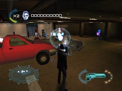 Men in Black II Alien Escape GameCube GC video game, third-person shooter, sci-fi action, movie tie-in, adventure gameplay, Nintendo GameCube title gameplay screenshot