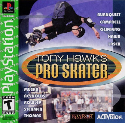 Tony Hawk’s Pro Skater [Greatest Hits] cover art for PlayStation 1 (PS1) video game, skateboarding sports action, trick-based gameplay, classic extreme sports title