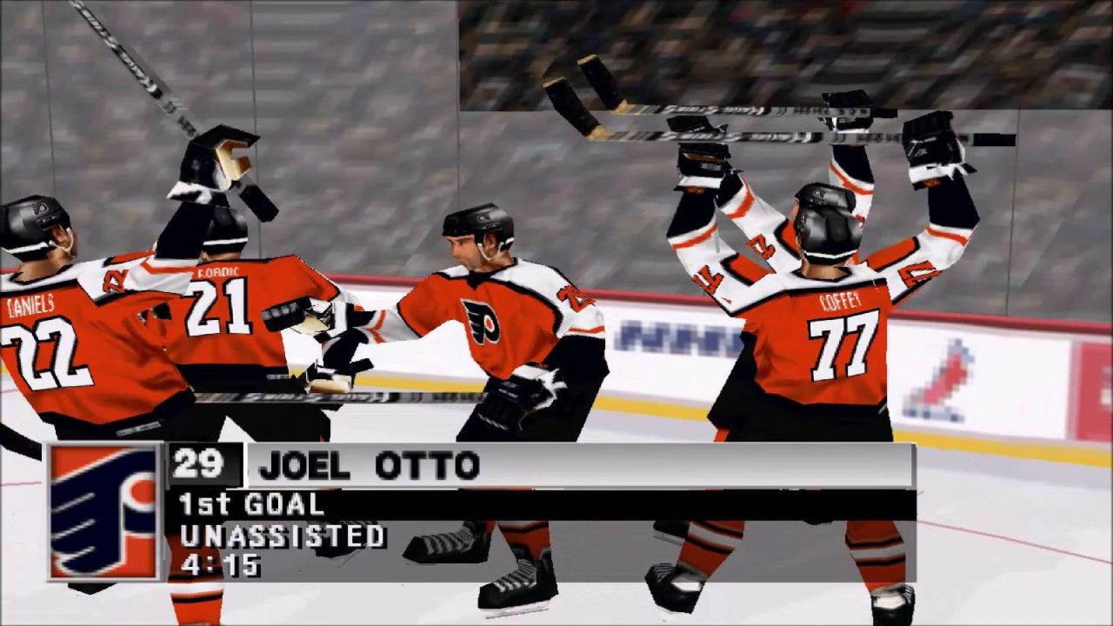 NHL 98 PlayStation 1 PS1 video game, ice hockey sports simulation, classic NHL teams and players, arcade-style gameplay gameplay screenshot