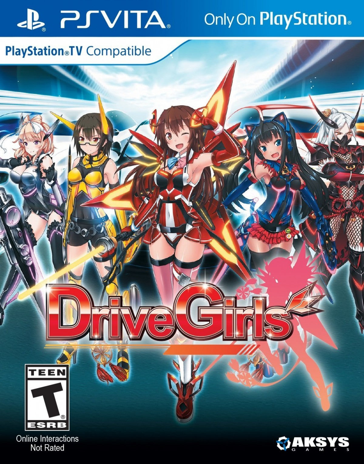 Drive Girls PlayStation Vita video game, action combat, anime-style characters, vehicle transformation gameplay, handheld console title front cover