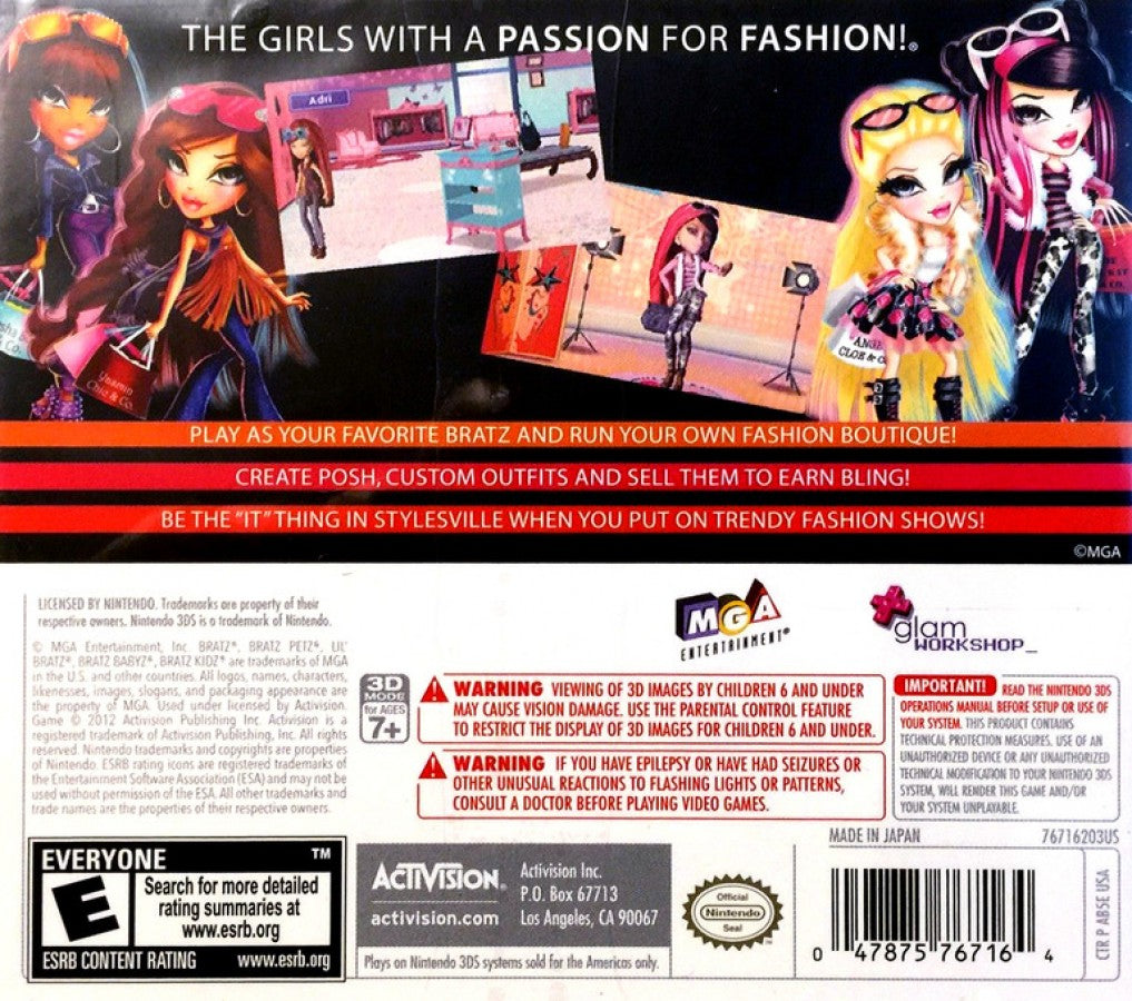 Bratz Fashion Boutique back of case for Nintendo 3DS (3DS) fashion simulation video game