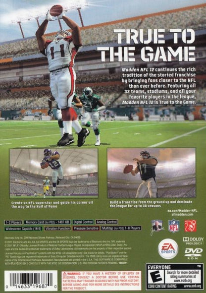 Madden NFL 12 back cover art for PlayStation 2 (PS2) sports video game