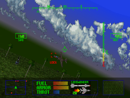 Agile Warrior F-111X [Long Box] for PlayStation 1 (PS1) at Gamers INC, featuring the explosive aerial combat simulator in its rare, collectible early-release "Long Box" packaging; pilot the experimental F-111X fighter through high-stakes missions to neutralize global threats, utilizing a devastating arsenal of missiles and napalm across fully destructible environments in a classic showcase of early 32-bit 3D flight action and cinematic mission briefings gameplay screenshot